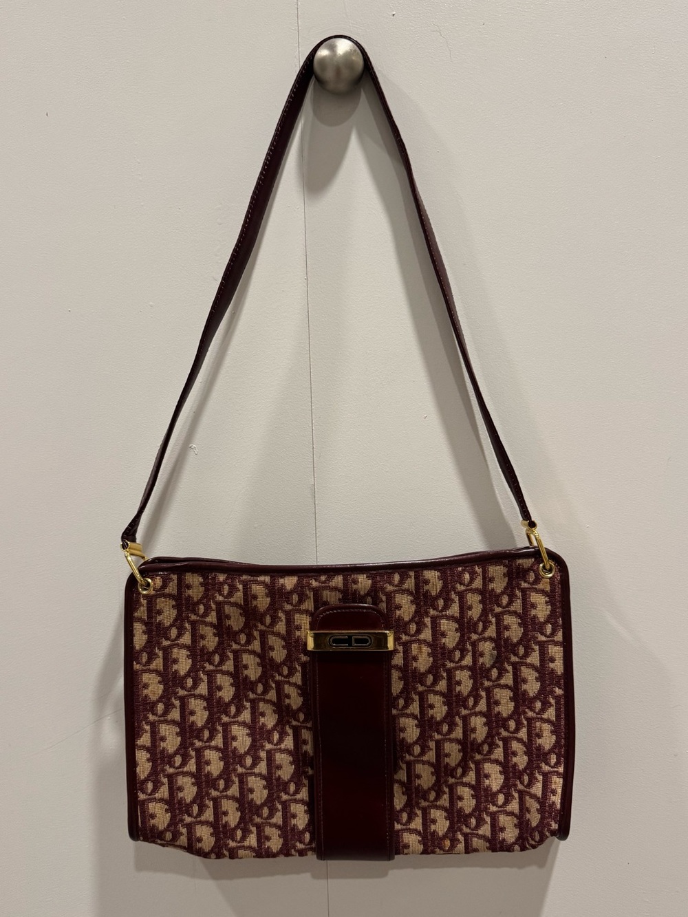 Vintage Christian Dior bordeaux trotter shoulder bag